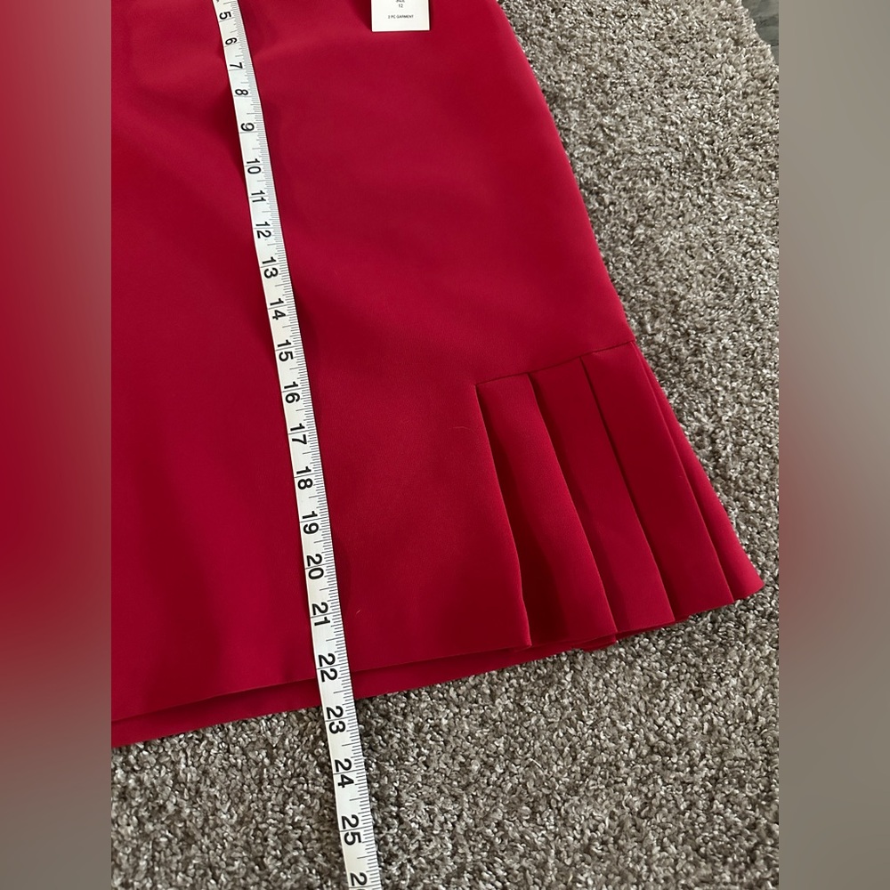 Red skirt & blazer jacket set lined shoulder pads ruffles collar size 12 - Picture 11 of 16